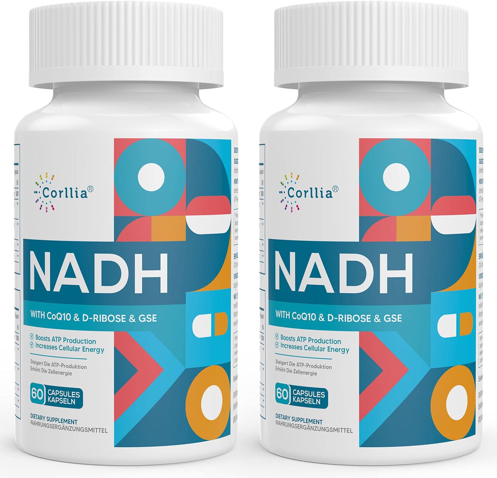 NADH 50mg + CoQ10 200mg + D-Ribose 150mg Supplement, Enhance NAD+ Supplement for Energy, Fatigue, Reduced Nicotinamide Adenine Dinucleotide, 120 Veggie Capsules