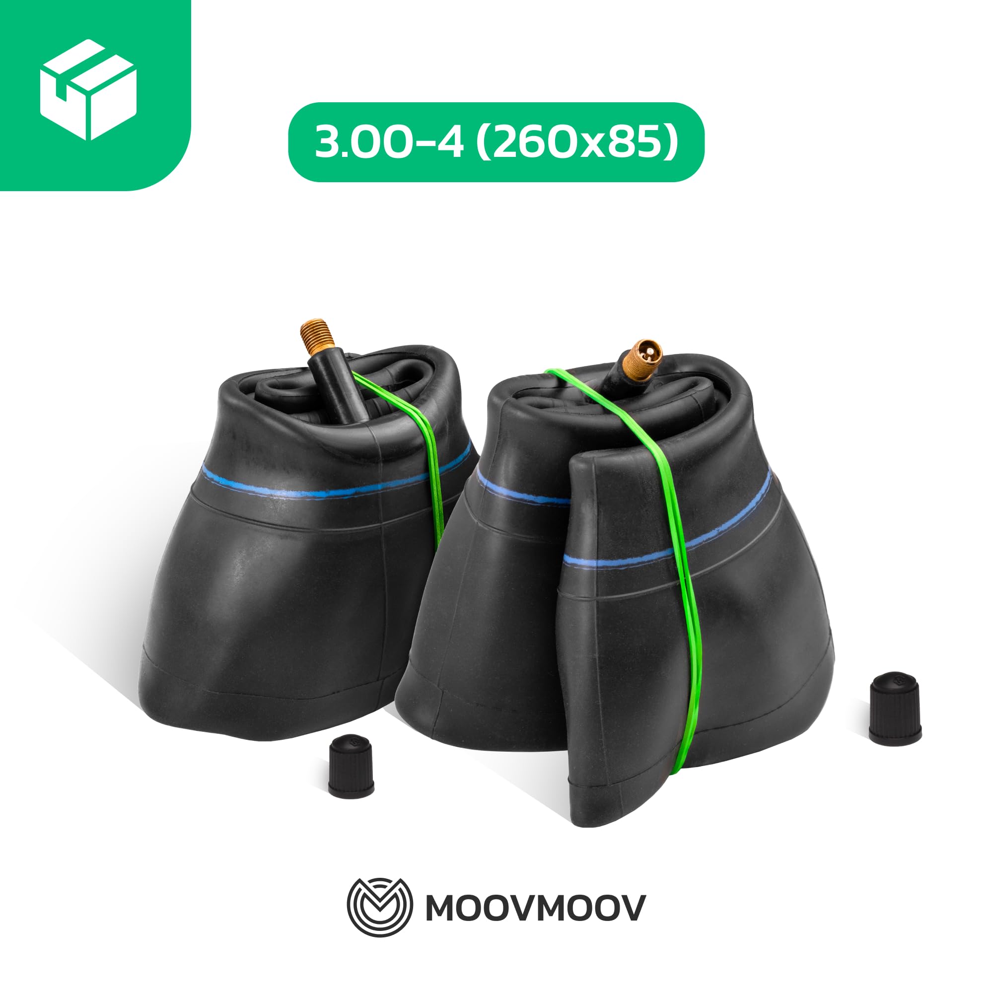MOOVMOOV Camera d'Aria 3.00-4 Valvola Diritta TR13 (x2) - Camere d'aria di Ricambio 260x85 per Carrello, Rimorchio da Giardino, Altri - Compatibile con Pneumatici 3.00-4 e 260x85 mm