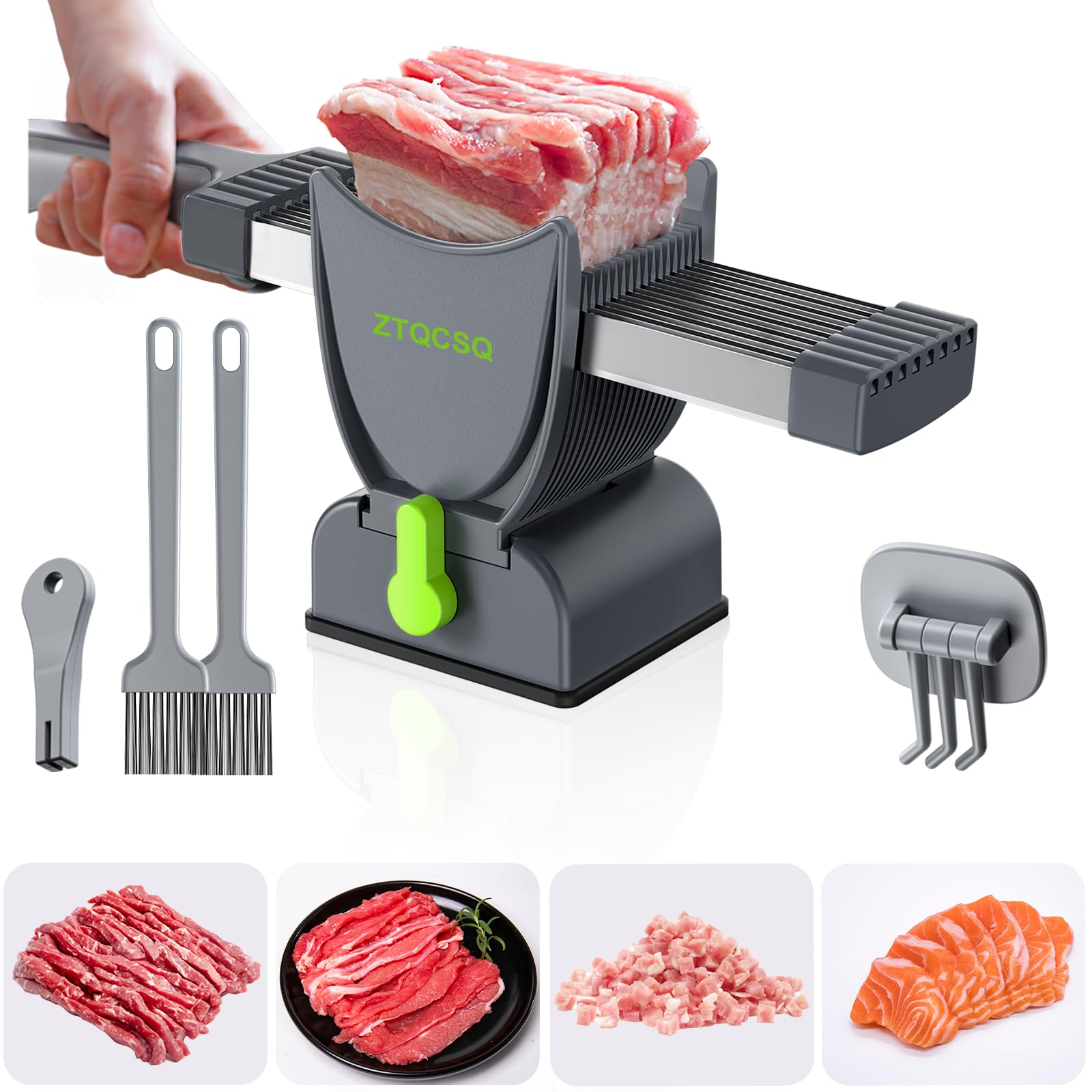 Manual Meat Slicer for Fresh Raw Meat, Meal Prep, Adjustable Thickness 2mm or 4mm, 17 Blades get 18 Meat Slices, Meat Cleavers can be Sliced, Striped, Diced -gray