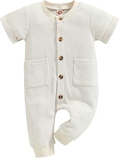 Mubineo Infant Baby Boy Girl Summer Fall Basic Plain Button Short Sleeve Romper Jumpsuit Clothes
