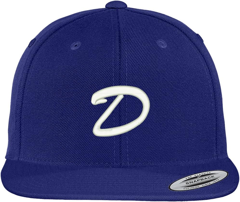 Trendy Apparel Shop Letter D Brushed Script Embroidered Flat Bill Snapback Baseball Cap