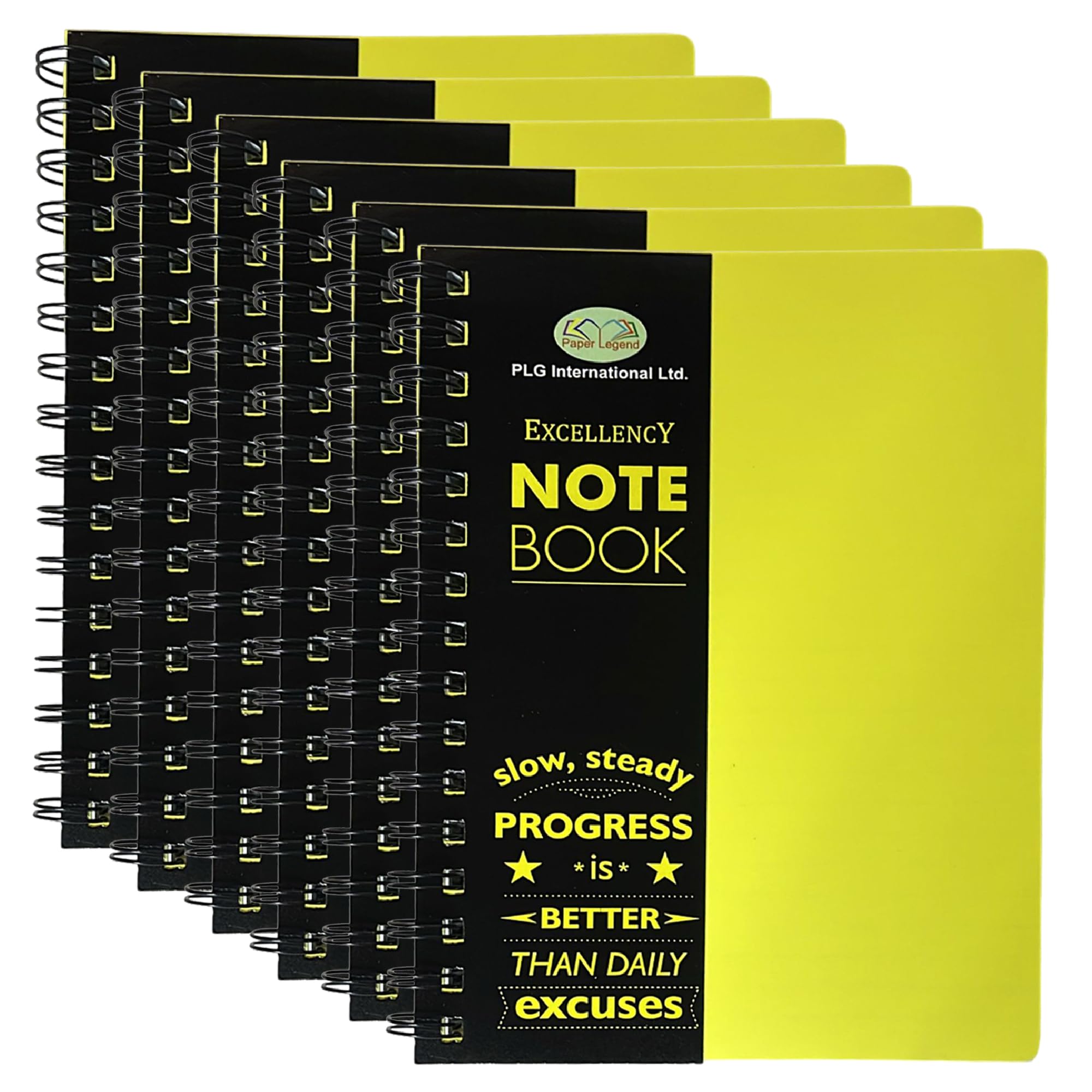 JMS Bulk Pack of 6 – A4 Notebook Spiral Bound Wirebound Lined Writing Pads, Yellow Poly Cover Ruled Exercise Books, 140 Pages & 68 GSM Notepad for School, Office, Revision & Notes -