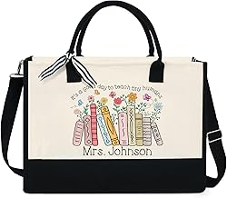 Personalized Teacher Gifts - Teachers Day, Graduation, Birthday Gifts For Teachers, Teacher Appreciation Gifts, Teacher Gifts For Women - 13 oz Canvas Tote Bag With Zipper