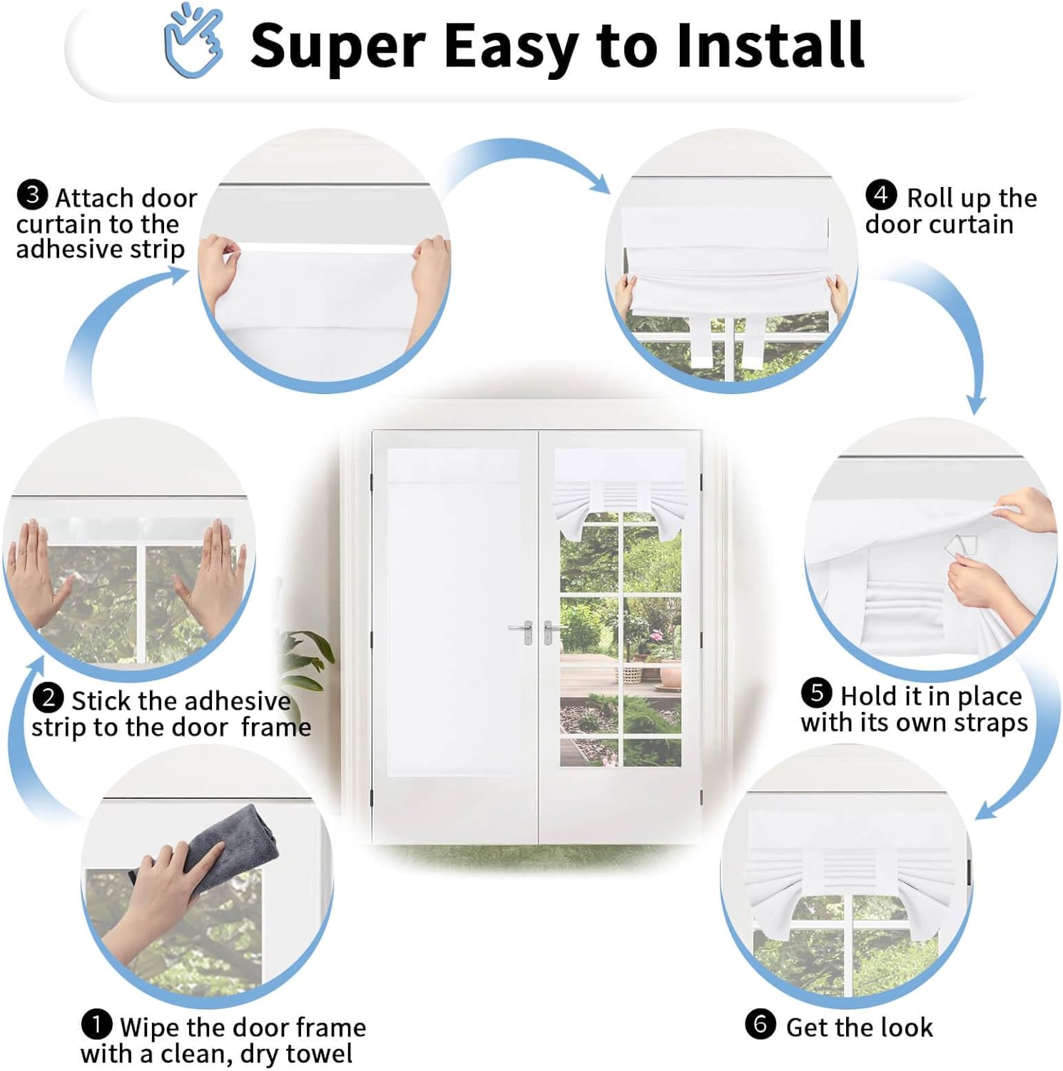 OutdoorLines Blackout French Door Curtains, Privacy Thermal Insulated Tie up Glass Shades, Easy to Install Tricia Window Shade, Front Door Curtain, W26 x L40 inch, White, 2 Panels