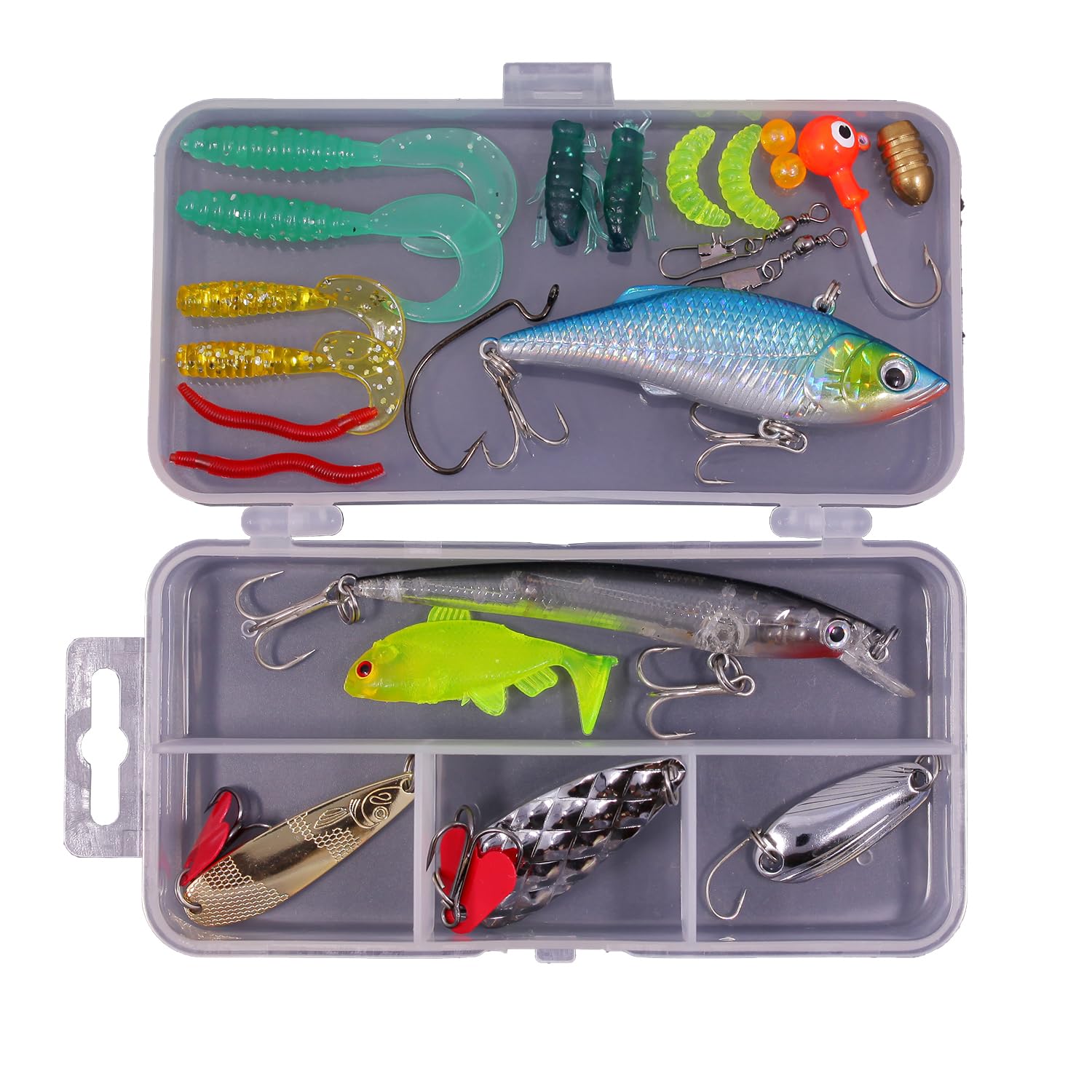 Fishing Lures Freshwater Bait Tackle kit.Tackle Box Including crankbaits topwater Lures,Plastic Worms Soft Lures, Jigs,Spoons and More Fishing Gear Set.Suitable for Bass Trout Salmon.