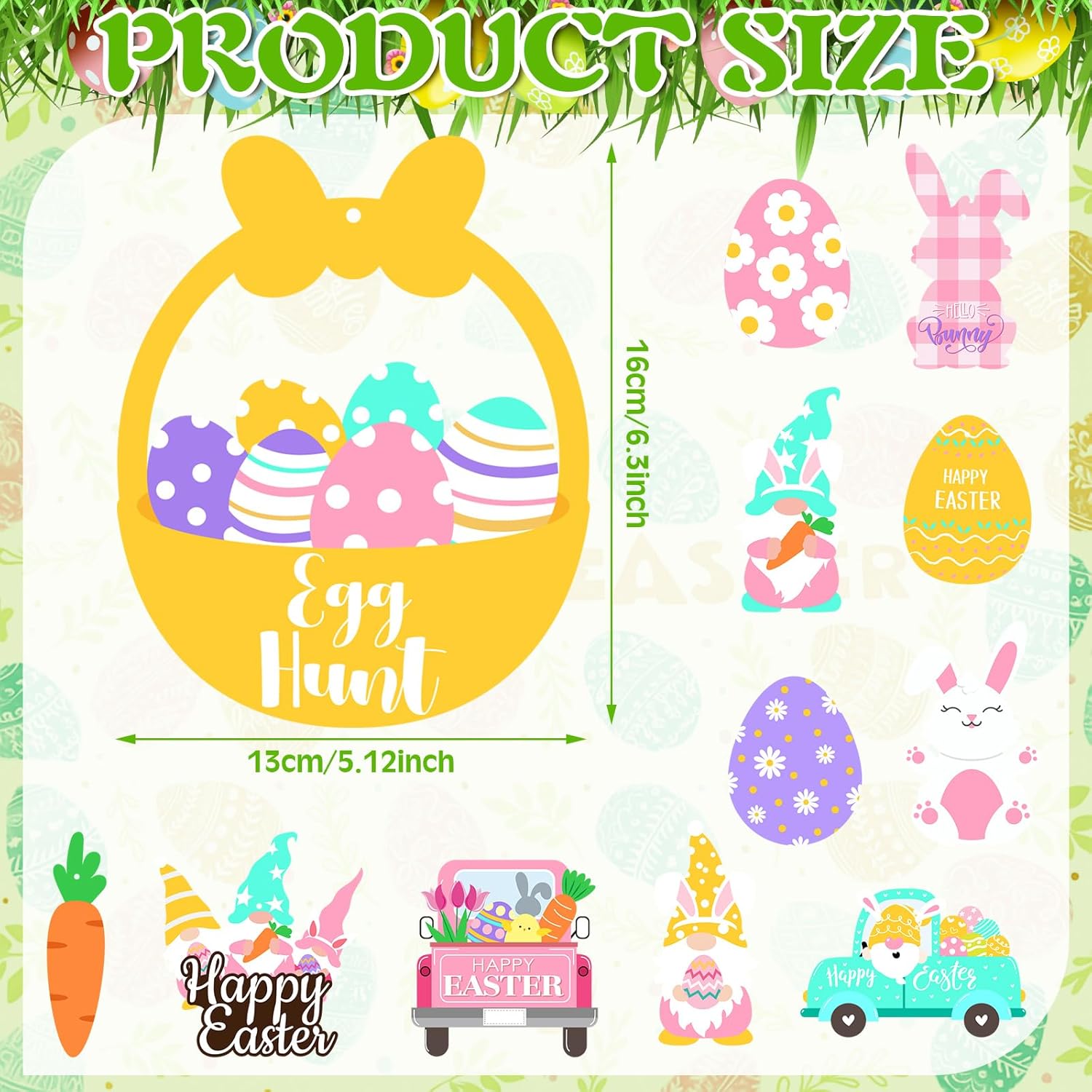 Spakon 72 Pcs Happy Easter Hanging Swirl Decoration Easter Party Decoration Colorful Bunny Egg Gnome Truck Assorted Ceiling Decor for Office Home Birthday Spring Party Favors