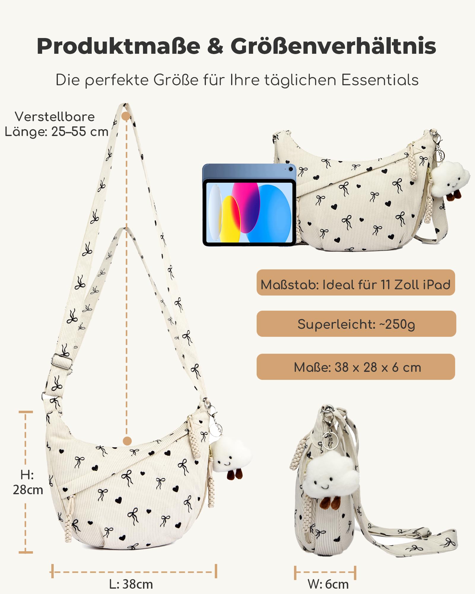 Micmores Umhängetasche Damen Halbmond Crossbody Bag Verstellbare SchultertascheIdeal für Arbeit Reisen Uni