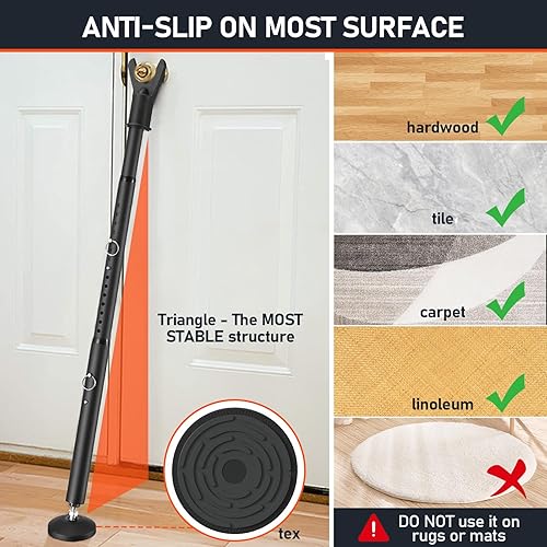 Miniatura 3 de Topes de puerta barra de seguridad, resistente 35-41.7 pulgadas, barra de seguridad ajustable para puerta, portátil, para hogar, apartamento, hotel,