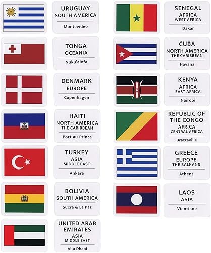 Miniatura 6 de Blue Panda 205 tarjetas flash de banderas de país, tarjetas de doble cara de 2.5 x 3.5 pulgadas, aprendizaje de geografía para niños con capitales y