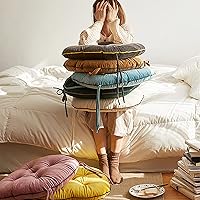 Vista 7 de Cojín para silla, cojín grueso para el suelo, cómodo y suave, cojín de terciopelo para silla con lazos, cojín de meditación para dormitorio, balcón