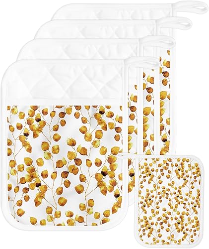 Juego de 5 agarraderas de tela de toalla antideslizantes y aislantes de calor con bolsillo, guantes de horno gruesos para horno, posavasos para