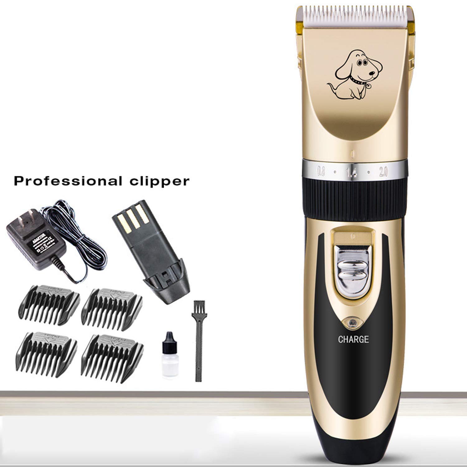 Tondeuse Chien Chat Charge Rapide Kit Rechargeable Rasoir Toilettage Lame Détachable Lavable Bruit Faible Or 17.5 * 4.5cm