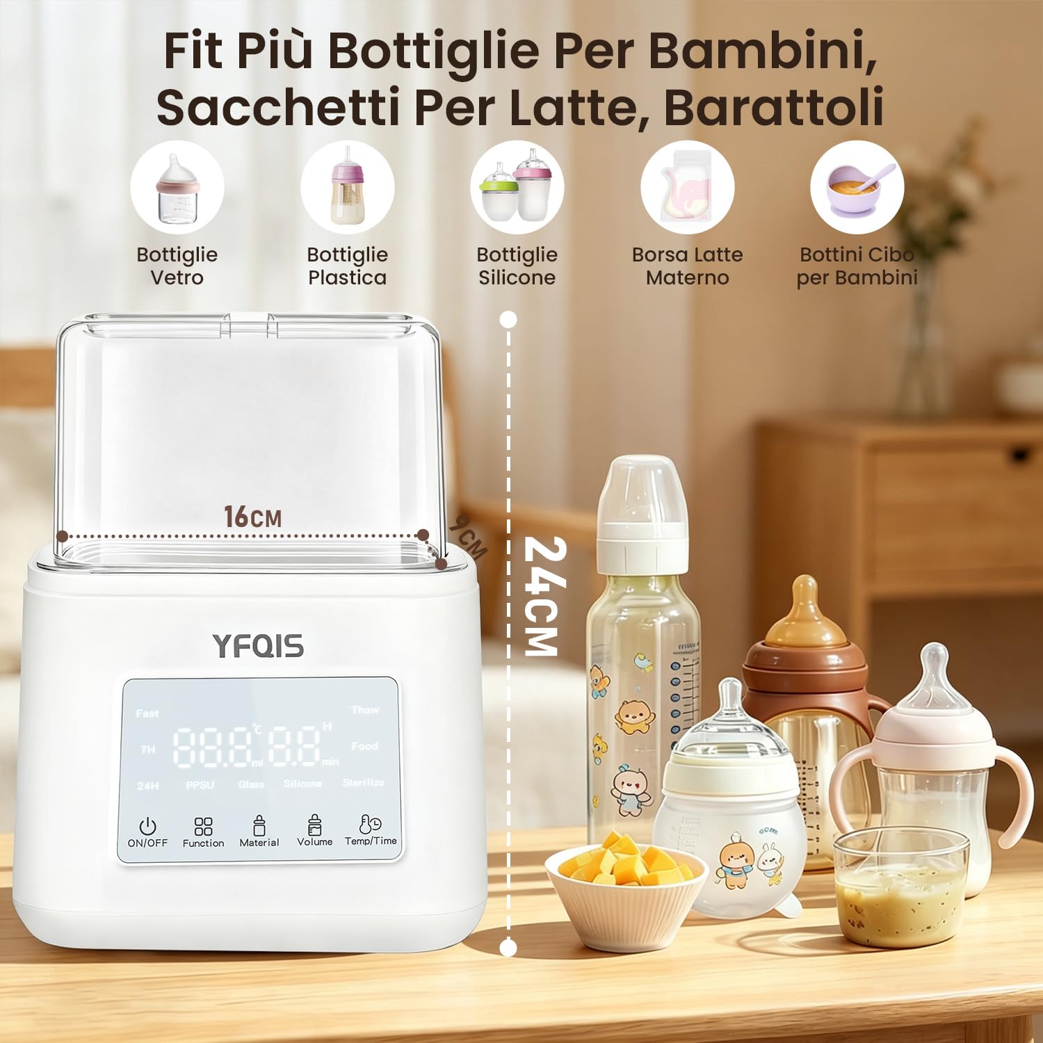 Scaldabiberon e Sterilizzatore Biberon 10 in 1,Scalda biberon e Scalda Pappa 230W Riscaldamento Rapido e Sbrinamento,con Display LCD,Timer,Mantiene il Calore,Senza BPA