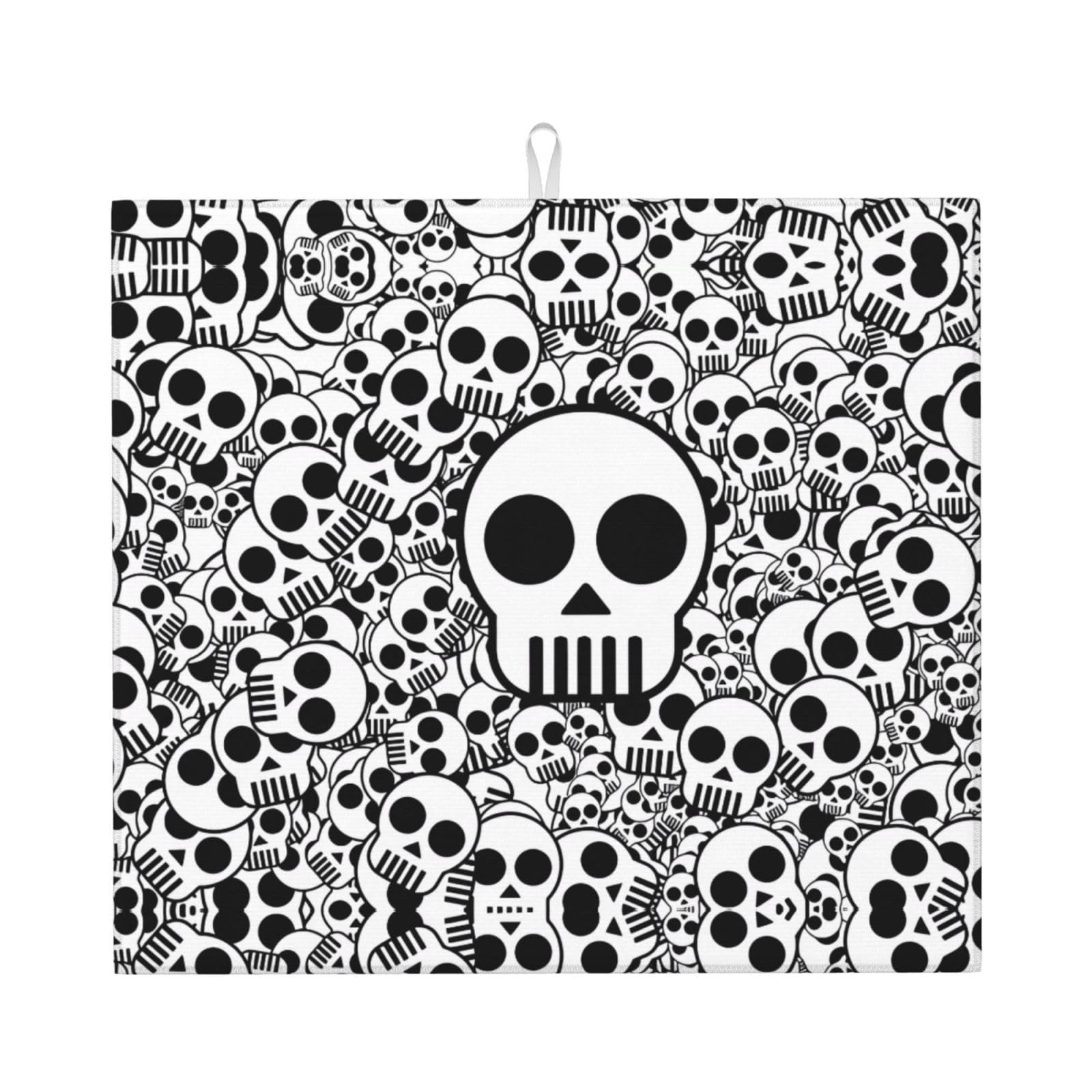 Yyhwhjde Black And White Skulls Prints Kitchen Drying Mat – Absorbent Dish Throw For Countertop, Non-Slip Layer With Vibrant Prints, Ideal For Housewarming