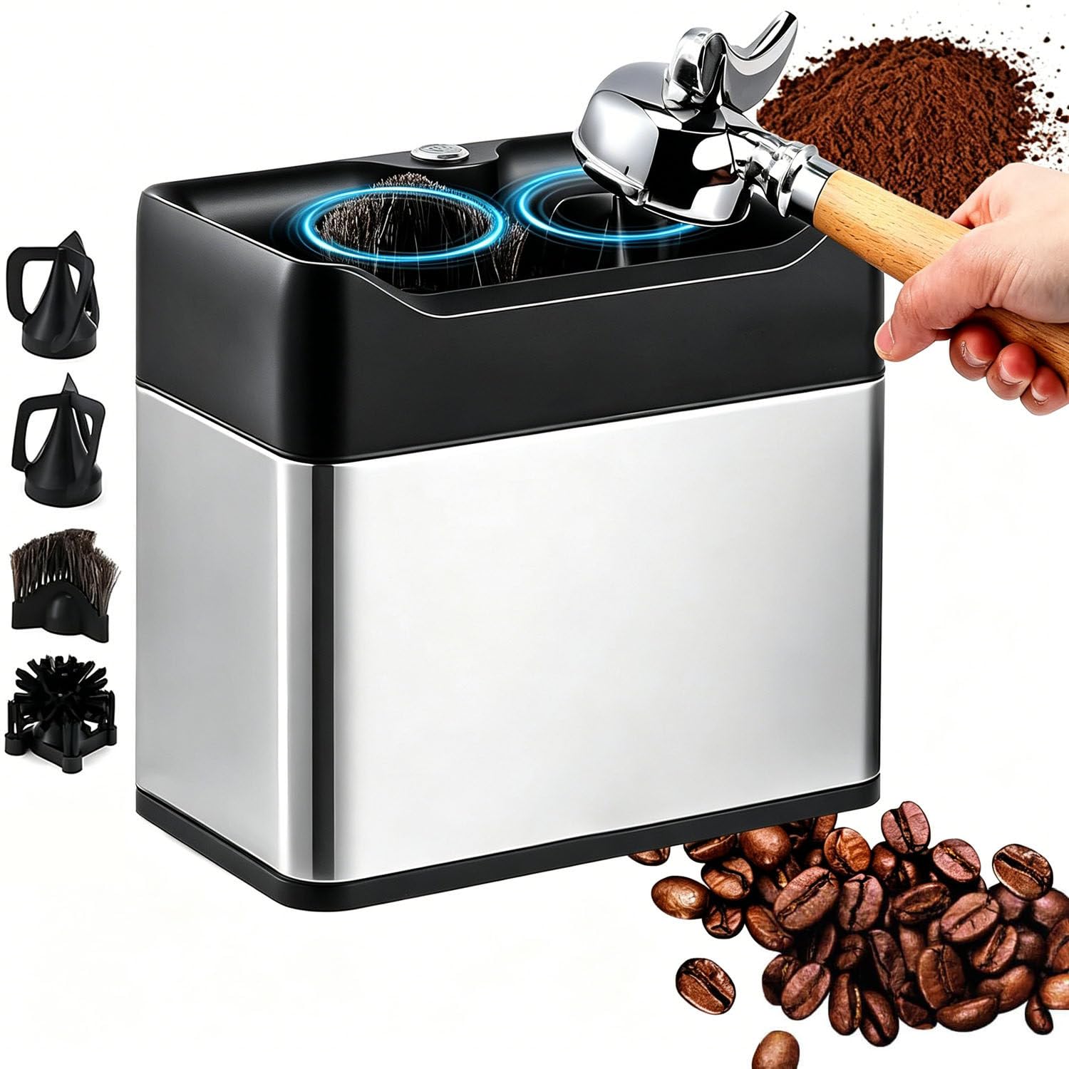 Automatic Espresso Portafilter Cleaner for 58mm Single & Double Cup Silver