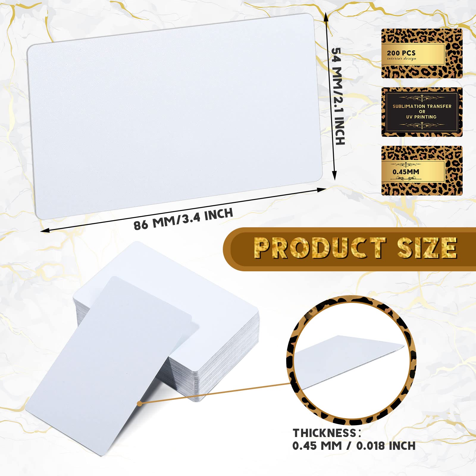 Kosiz 200 Stück Sublimationsdruck-Blanko-Visitenkarten, weißes Aluminium, Sublimation, Metall, Namenskarte, dick für individuelle Gravur, Druck, DIY, Geschenk, Namenskarte, 5,4 x 8,5 cm (0,02 Zoll)