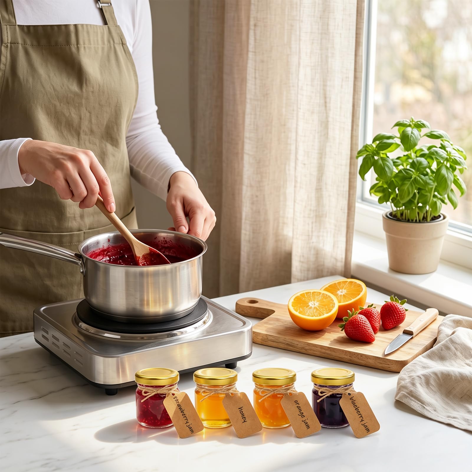 Kingrol Confezione da 60 mini barattoli in vetro con coperchio a vite dorato, barattoli rotondi da 45 ml per spezie, erbe, marmellate, artigianato, bomboniere nuziali, decorazioni
