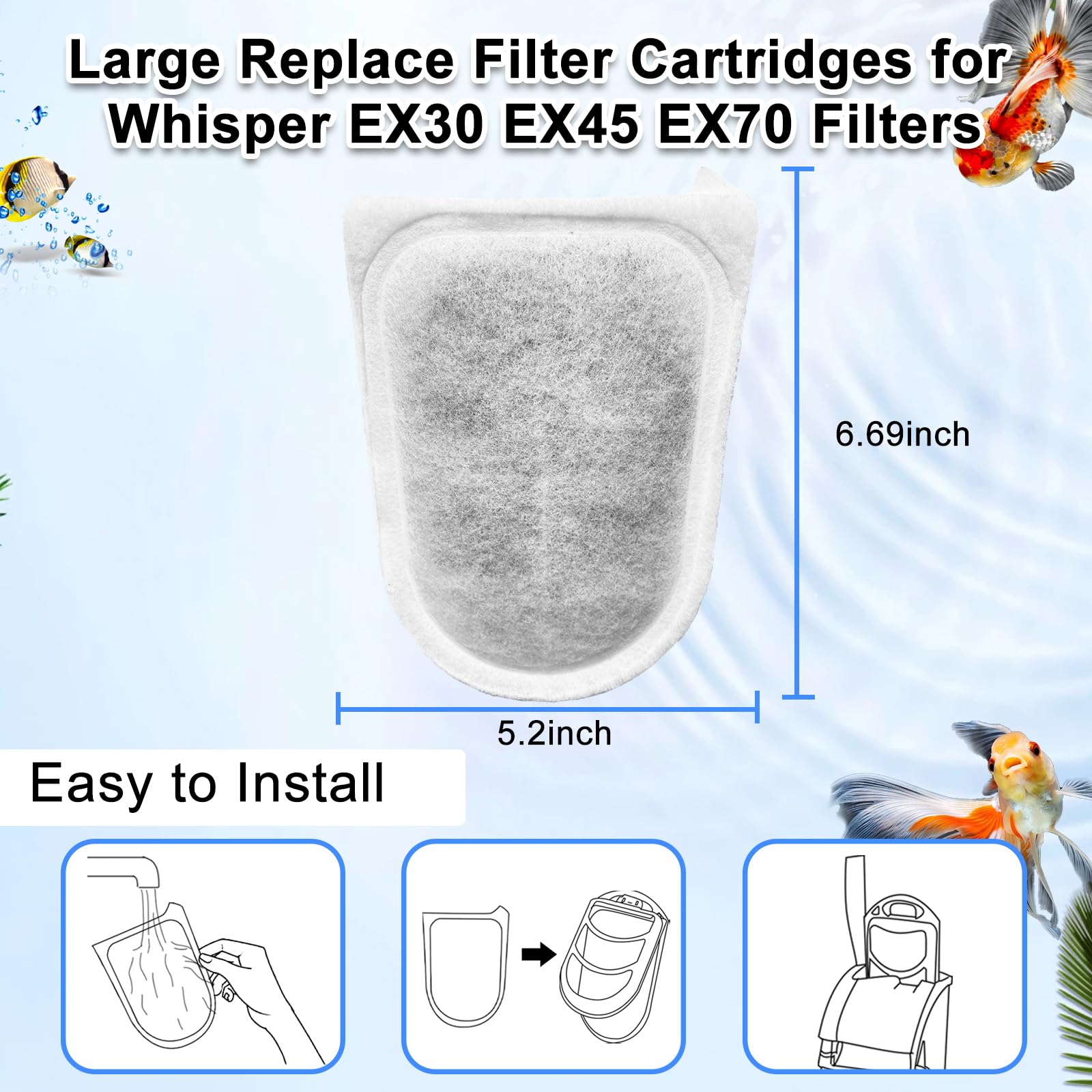 Switior 10 Pack Large Replace Filter Cartridge for Whisper EX Filter, Fish Tank Carbon Filter Cartridges for Aquarium, Compatible with Whisper EX30/EX45/EX70 Filters