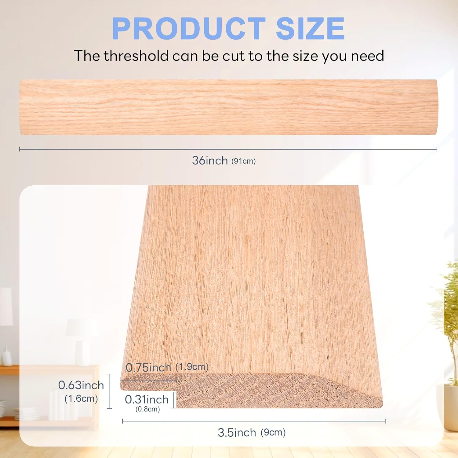 3.5"W 36" L Solid FAS1 Red Oak Floor Transition Strip, 5/16" Overlap Threshold for Doorways, Reduces Height Differences Between Carpet Tile Wood Vinyl Laminate Flooring (36" L, Unfinished)