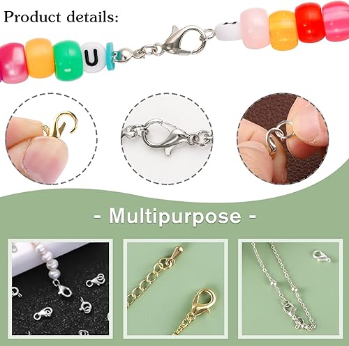 Vista 9 de 18 piezas de cierre de langosta de doble apertura, 3 tamaños de oro y plata, conectores de acero inoxidable para fabricación de joyas