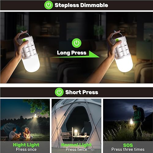 Miniatura 4 de Linterna de camping recargable de 8000 mAh, linterna de 1320 LM, luz de campamento portátil, 3 modos de luz y regulable continuo, luz de emergencia