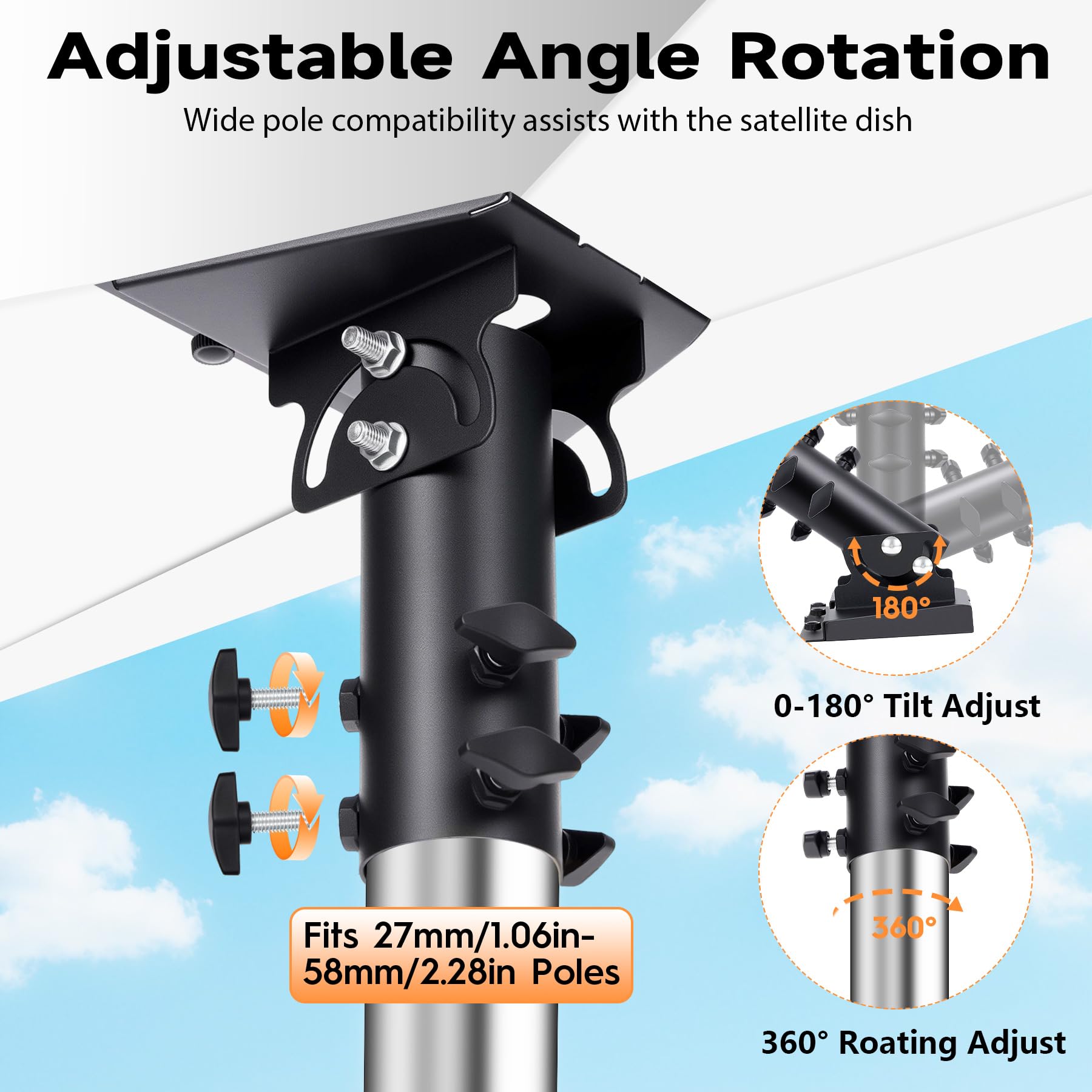 Supporto per Starlink Gen 3 Regolabile 180°, Adattatore per Tubi per Montaggio Muro o Tetto, Kit di Montaggio Starlink Compatibile con Antenna Standard Starlink V3 per Palo 1,1 a 2,1 pollici(28-54 mm)