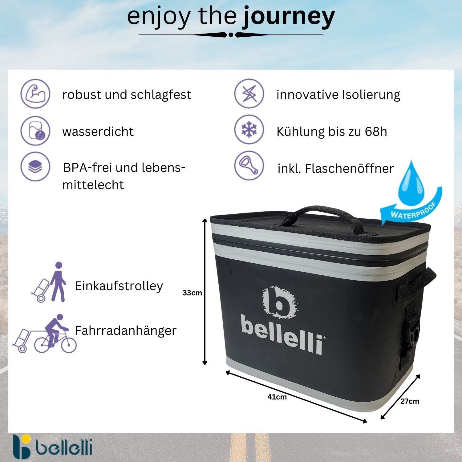 Red Loon by Bellelli - Carro de la compra para bicicleta - Remolque de bicicleta - Bolsa de picnic B-Tourist - Con bolsa térmica de 20 litros - Nevera con hasta 68 h de refrigeración - Carro para