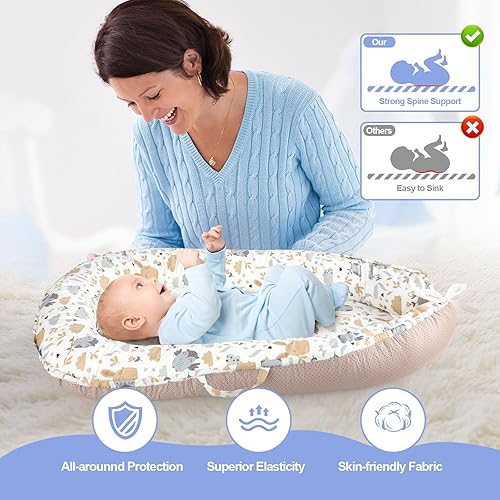 Miniatura 4 de Tumbona para bebé, tumbona portátil para recién nacidos de 0 a 24 meses, nido infantil para viajes, tiempo de piso y uso en cuna, artículos