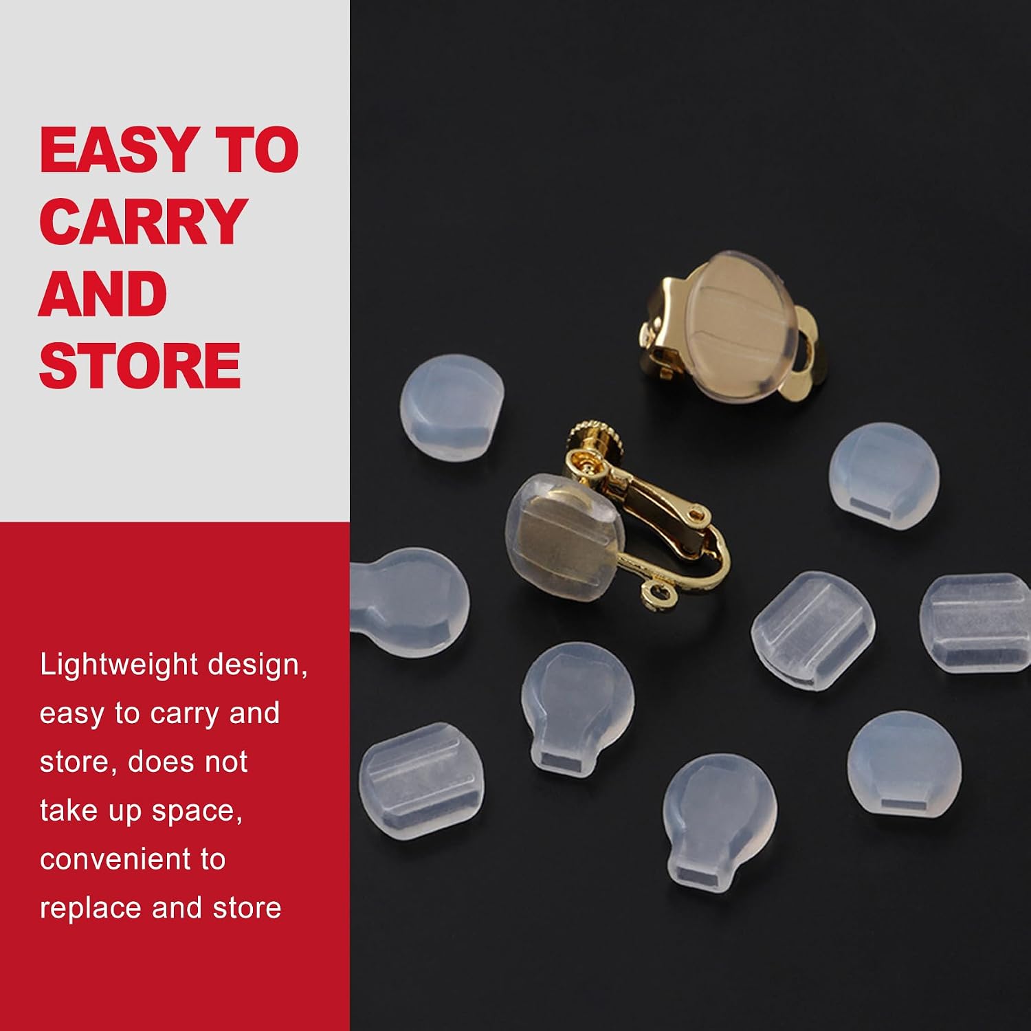 60-Piece 6-Size Clear Silicone Clip On Earring Pads - Soft Comfort Cushion and Comfort Cushion Support for Clip On Earring Backs and Converters, Hypoallergenic Earring Covers for Sports