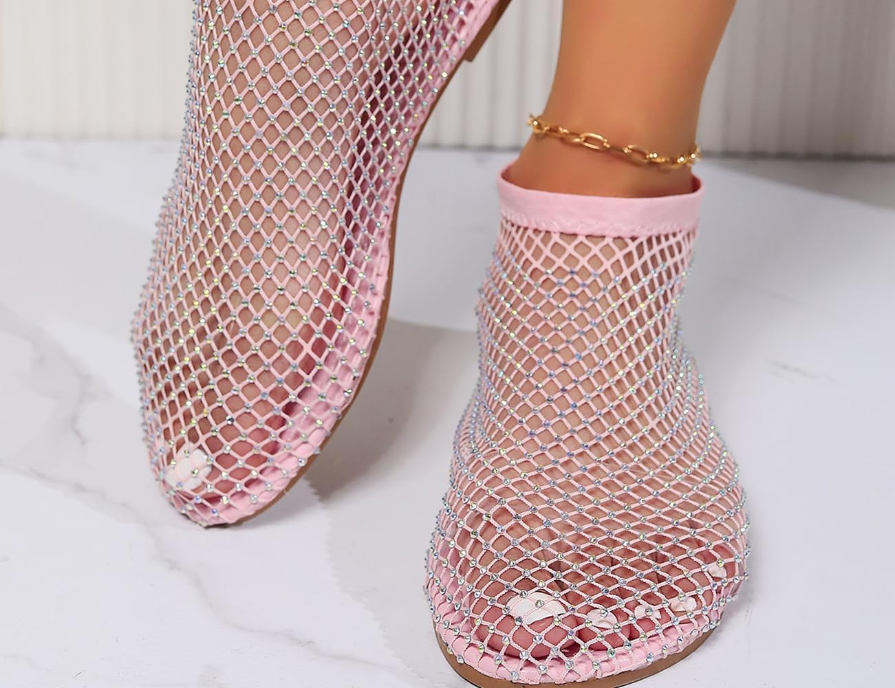 Ultra Comfortable Shiny Gem Mesh Flats, Ballet Flats for Women Sandals Women Dressy Summer Flat Shoes Slip On Sandals - Image 2