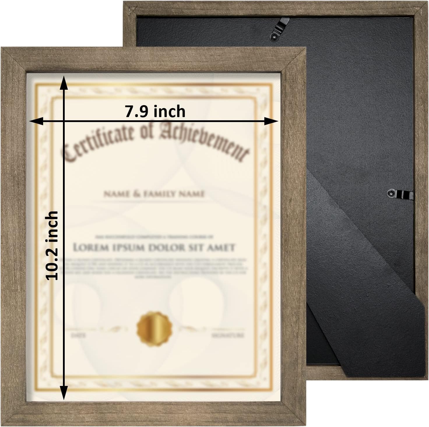 Emfogo 8.5x11 Certificate Frames with Stand Rustic Wood Document Frames with High Definition Glass Diploma Frames for Wall or Tabletop Display Set of 2 (Gray)