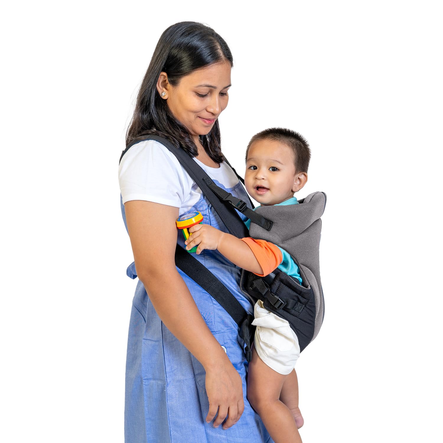 Mee Mee Comfy New Born Baby Carrier With 4 Baby carrying Modes Lightweight & Adjustable | Neck Support Baby Sling Carrier with Padded waist Support and shoulder support straps | safety buckle for 0 to 2 Years (Grey)-image-19