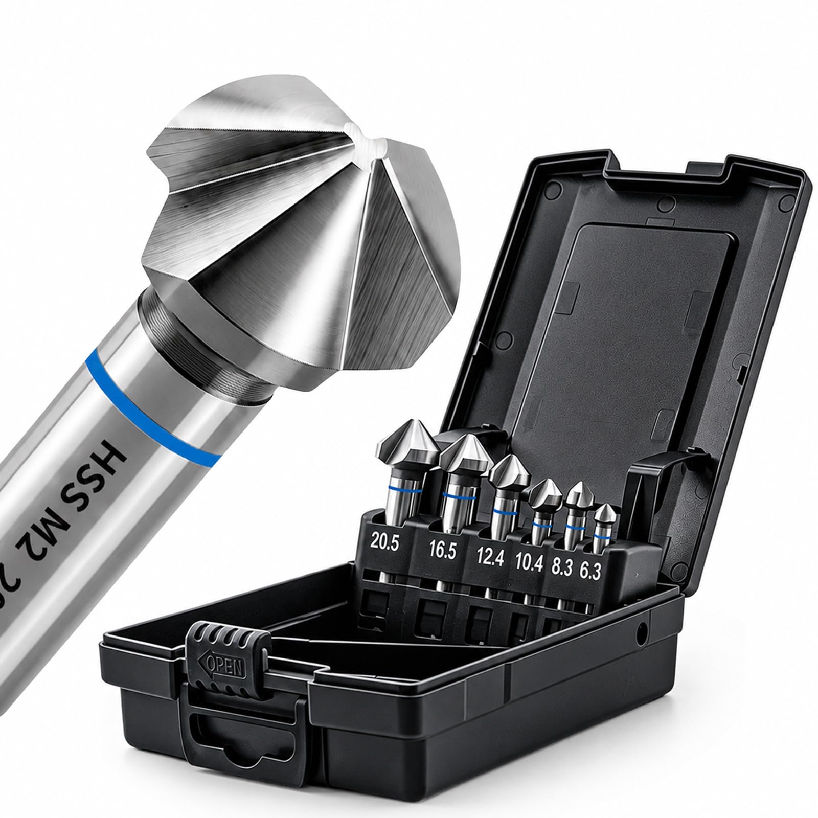 Set di 6 punte per svasatura HSS M2 3 profondità 90 gradi DIN335C per smussatura a terra, per acciaio inox, ghisa, alluminio, rame, plastica, 6,3-20,5 mm
