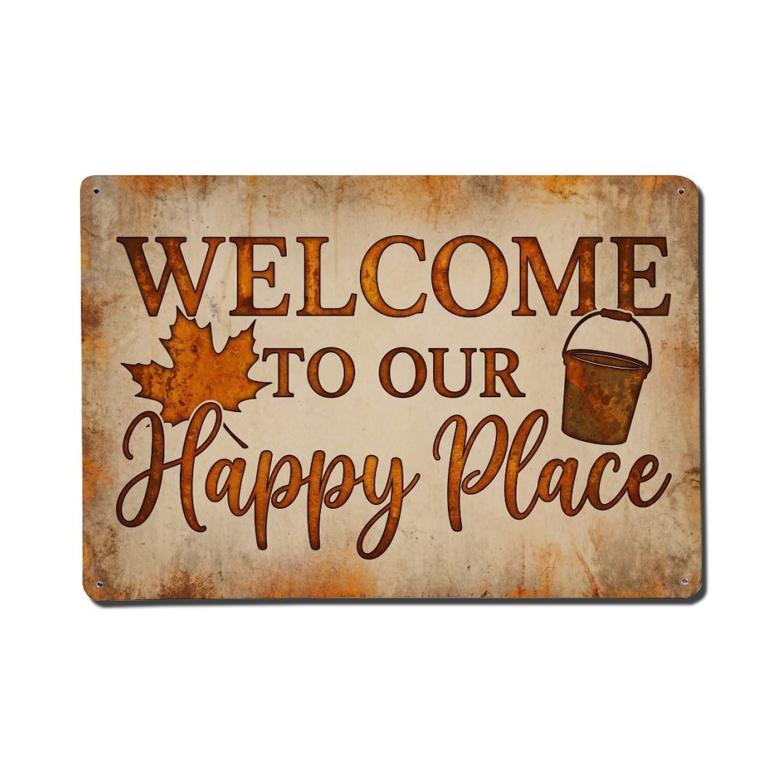 Welcome To Our Happy Place Maple Grove Vintage Metal Tin Sign Plaque Wall Decor for Cafe, Club, Garden Metal Poster 8x12Inch
