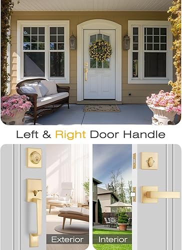 Miniatura 4 de EHOMEWARE Juego de manijas de puerta de entrada doradas  Manija de un solo cilindro con palanca para puertas de entrada y puertas delanteras