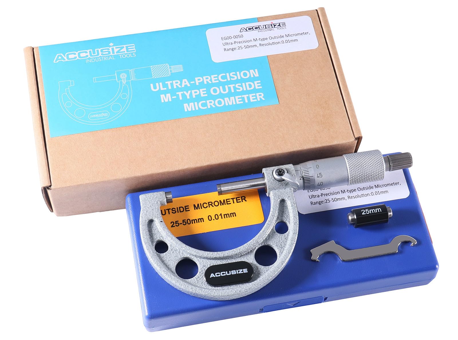 Accusize Industrial Tools Micrometro per esterni ad altissima precisione, 25-50 mm x 0,01 mm, EG00-0050