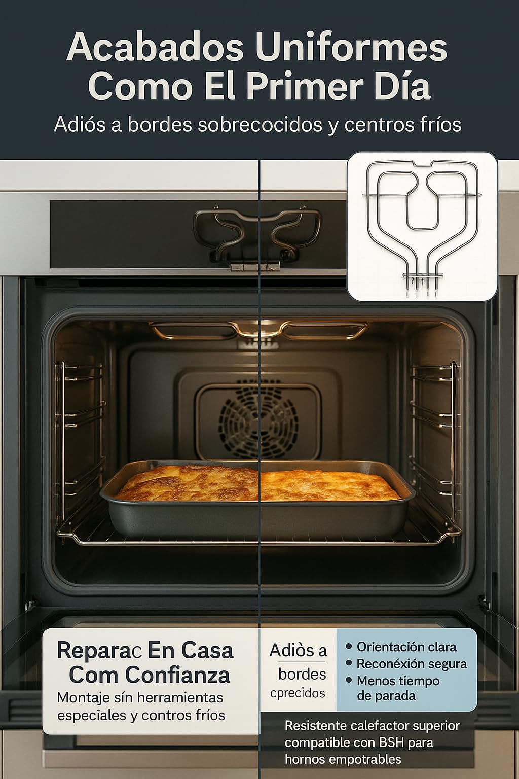 RECAMBIOS DREYMA Resistencia Horno Grill Superior 2300W 230V Doble Circuito Montaje Faston 380 x 345 mm Compatible con Bosch Balay Constructa Superser Elemento Calefactor Premium Pro