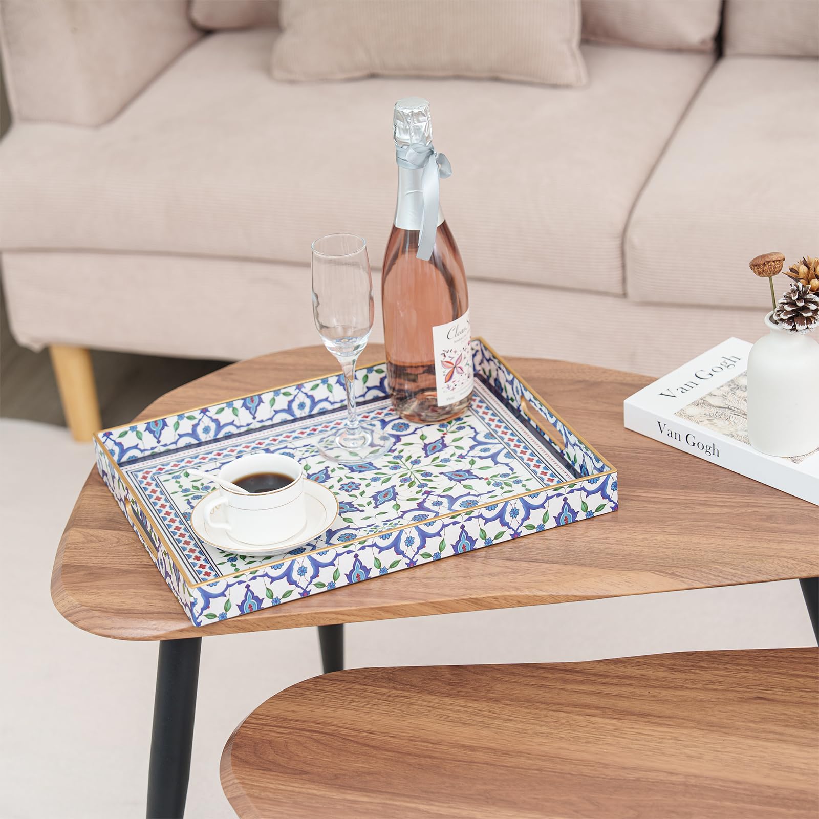 Serveerdienblad, boho-decoratie, rechthoekig dienblad, melamine
