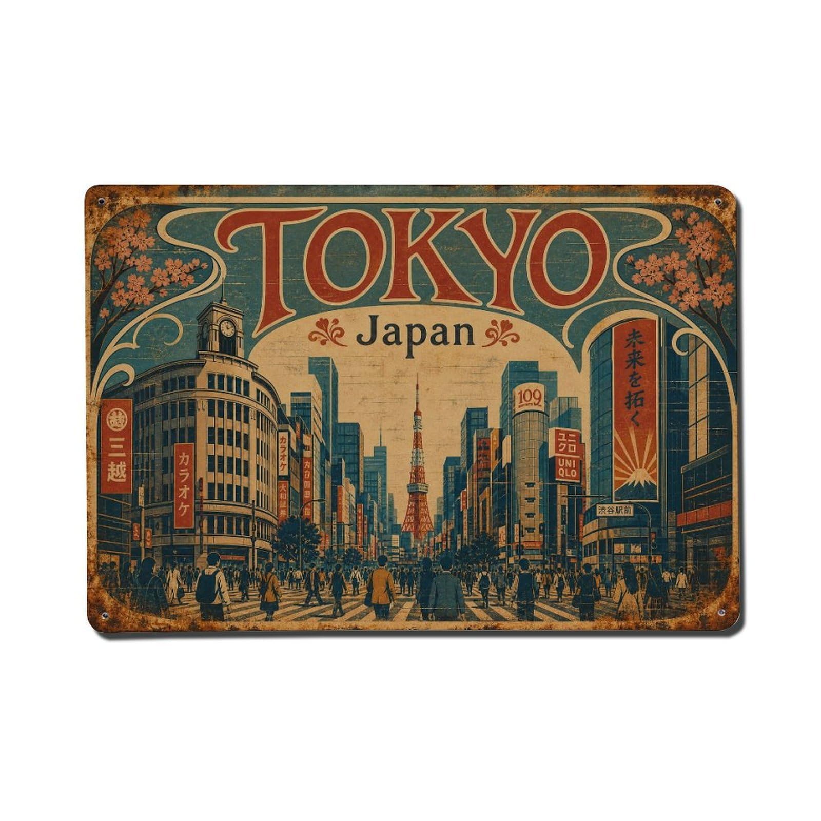 Gead 8X12inch Style Vintage Travel Tokyo Japan Downtown Metal Tin Sign