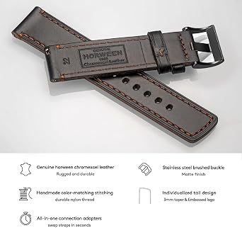 Compatible with Carbinox X-Ranger Bands, 22mm Horween Leather Strap for Carbinox Edge/Blaze Round/Blaze S/X-Ranger/Vortex/Vesta/Blaze Square, Suunto 9 Peak Pro/5 Peak/Race/Vertical, Ama@zfit T-Rex 3