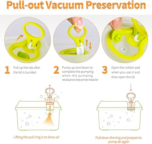 Miniatura 4 de Genteen Juego de recipientes de almacenamiento de alimentos al vacío, recipientes herméticos sellables para arroz, pasta y frijoles, paquete de 3