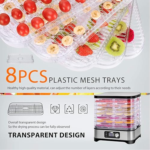 Miniatura 5 de VIVOHOME Máquina deshidratadora eléctrica de alimentos de 400 W con temporizador digital y control de temperatura para frutas, verduras y carne sin