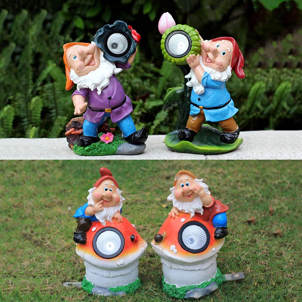 Garden Gnome ogrodowy posąg gnomów na zewnątrz gnomy led słonecznych ozdoby figurki, ręcznie malowane warunkowe, gigantyczne wystrój trawnika Smurf, oświetlenie 8h, b