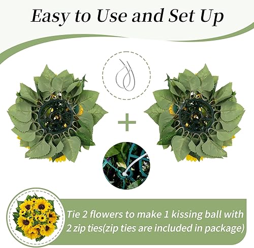 Miniatura 5 de BLOSMON Bola de flores artificiales de girasol, 2 piezas de flores artificiales de girasol, centros de mesa, decoración para mesa de boda, arreglos