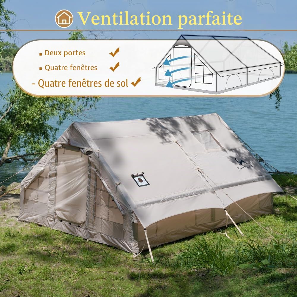 TOMOUNT Tente gonflable 300D étanche en polyester pour 8 personnes Facile à installer avec sac de rangement et pompe à air Tente de camping pour l'extérieur, le camping, la randonnée, les festivals