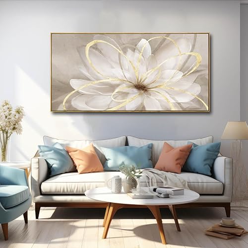 Miniatura 7 de SOUGUAN Lienzo decorativo de pared con flores doradas, líneas abstractas, decoración de pared para sala de estar, decoración moderna del hogar,