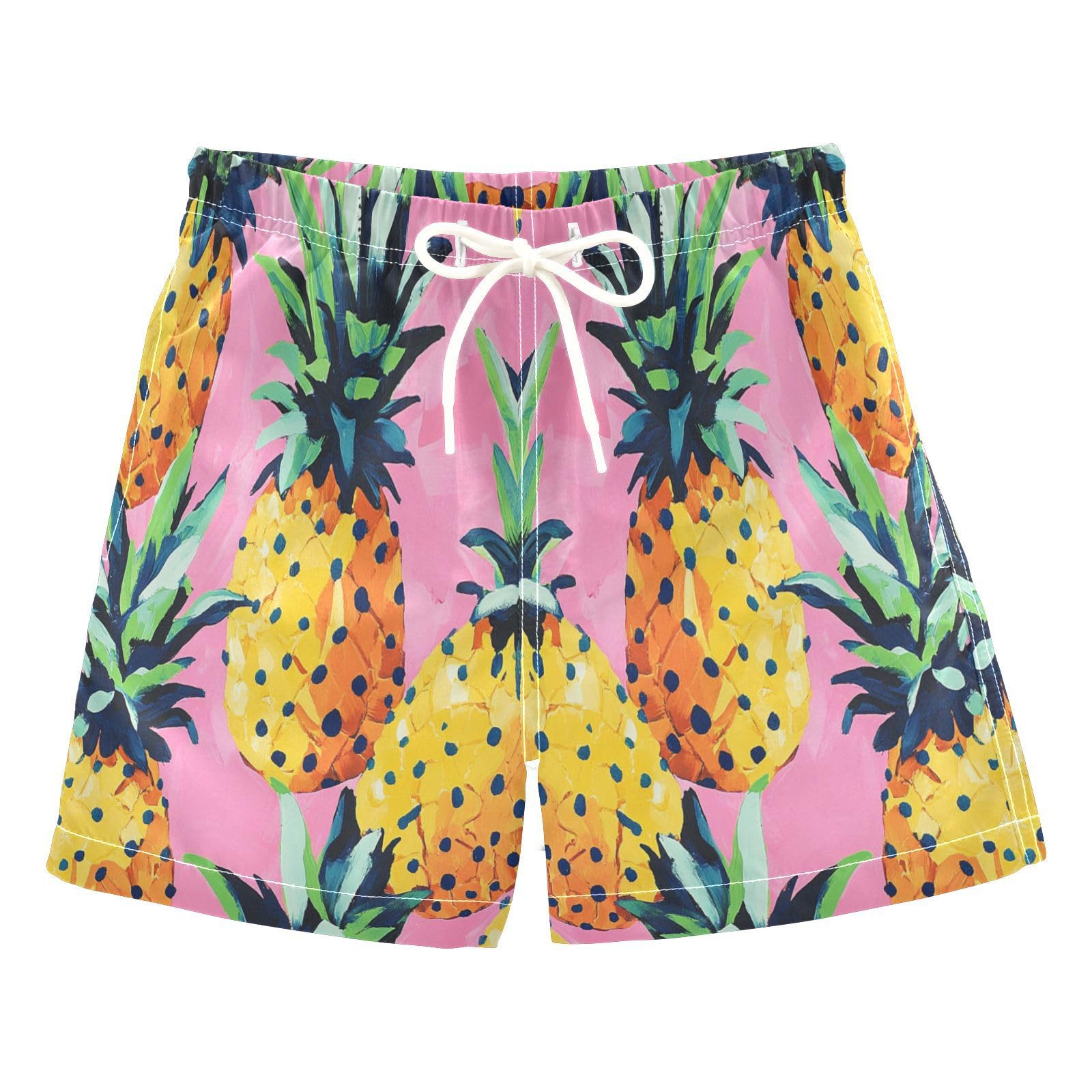 Jucciaco Boys Beach Board Shorts Pineapple Fruit Art Quick Dry Swim Trunk Swimwear for Kids