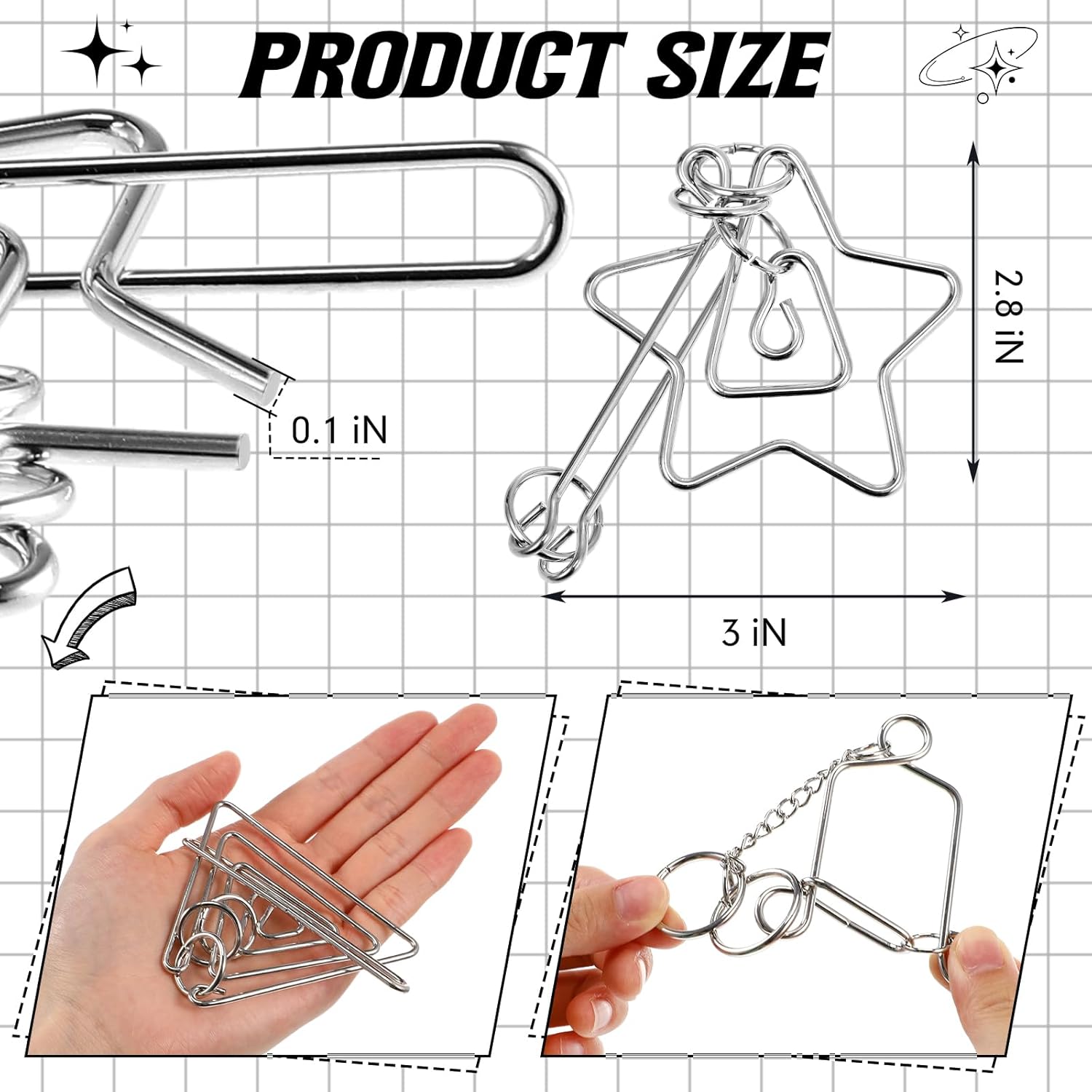 Yilloog 24 Packs Large Metal Bulk IQ Wire Metal with Paper Box Gift Package Educational Valentine Gifts Easter for Party Favor Adults Challenge Gifts(Black,Unique Styles)