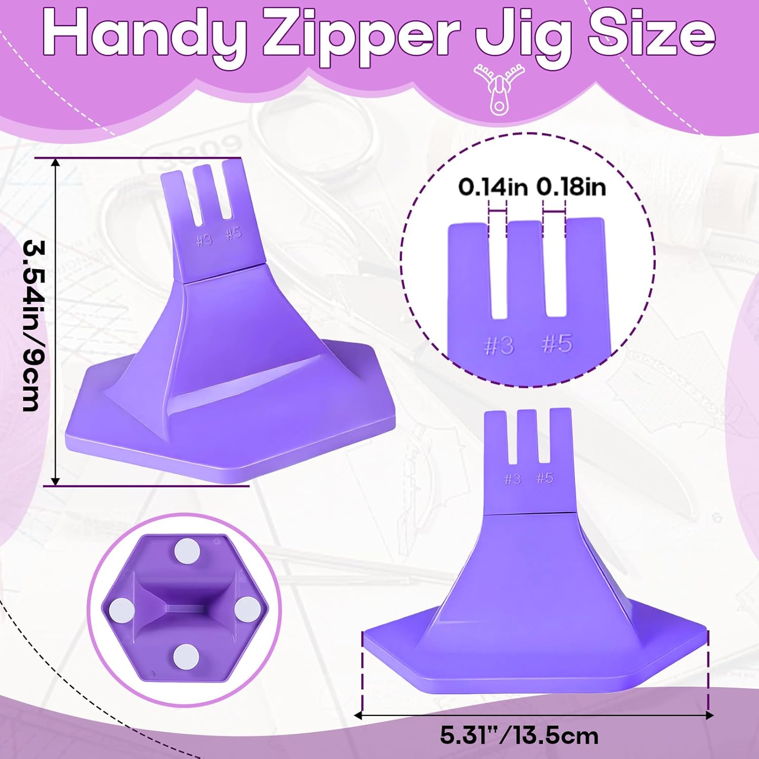 Upgraded 3-Prong Zipper Jig Tool with Self-Adhesive Backing, Portable Sewing Accessory for Smooth Installation & Repair of Size 3/5 Zippers