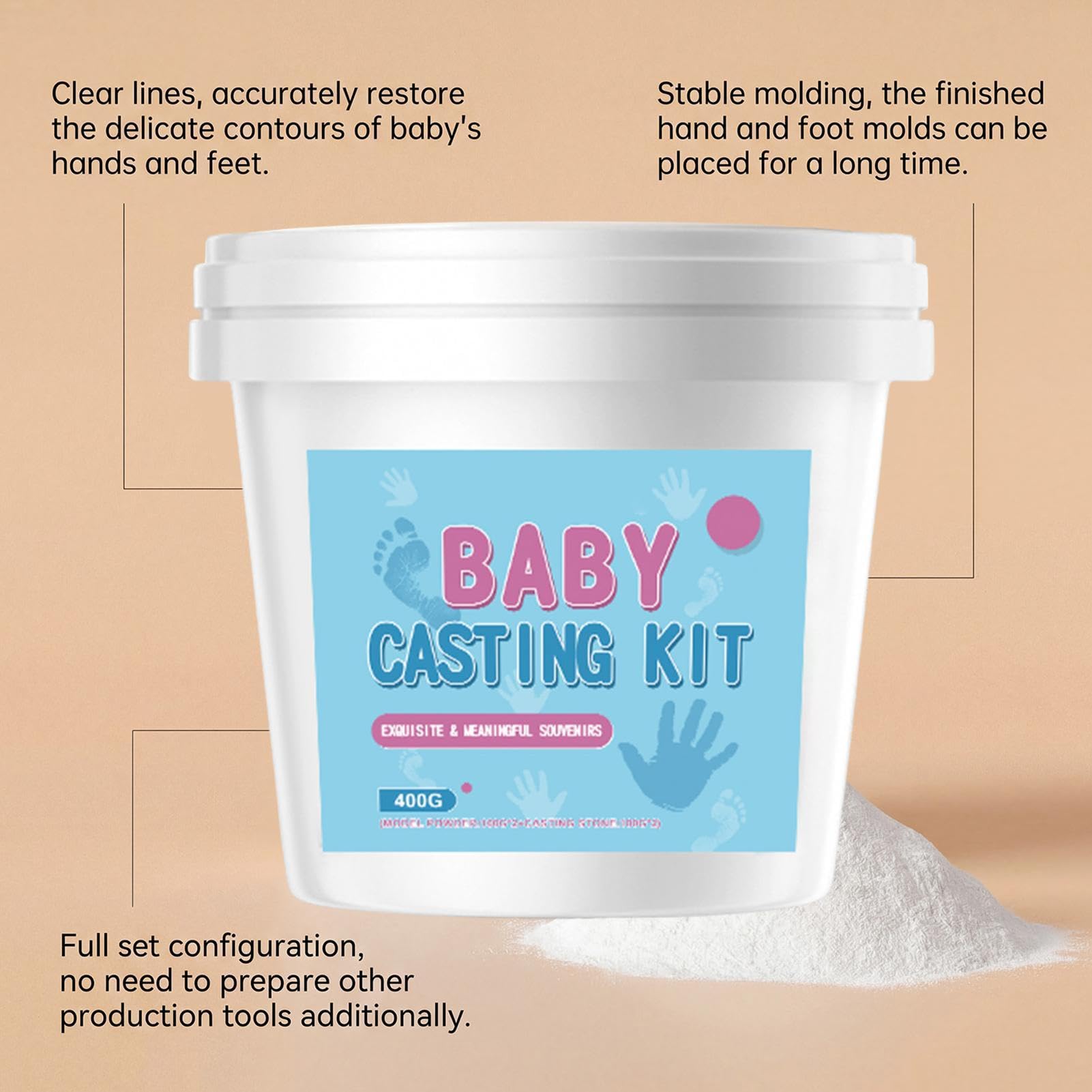 Generico Polvere per Calco della Mano Set per Calco di Mani dei Bambini | Kit per Creare Calchi in Gesso per Feste Compleanno Cameretta Salotto Famiglia Casa